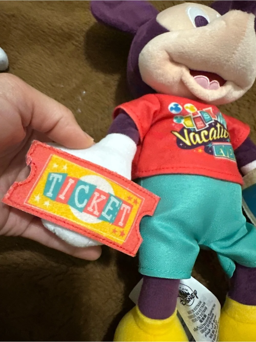 Disney Purple Mickey Mouse Plush with Red Shirt and Yellow Shoes